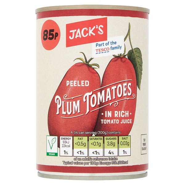 Jack's Peeled Plum Tomatoes in Rich Tomato Juice 400g [PM 85p ]