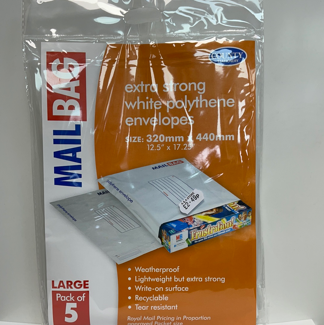 Mail Bag Polythene Envelope Large 5 Pack