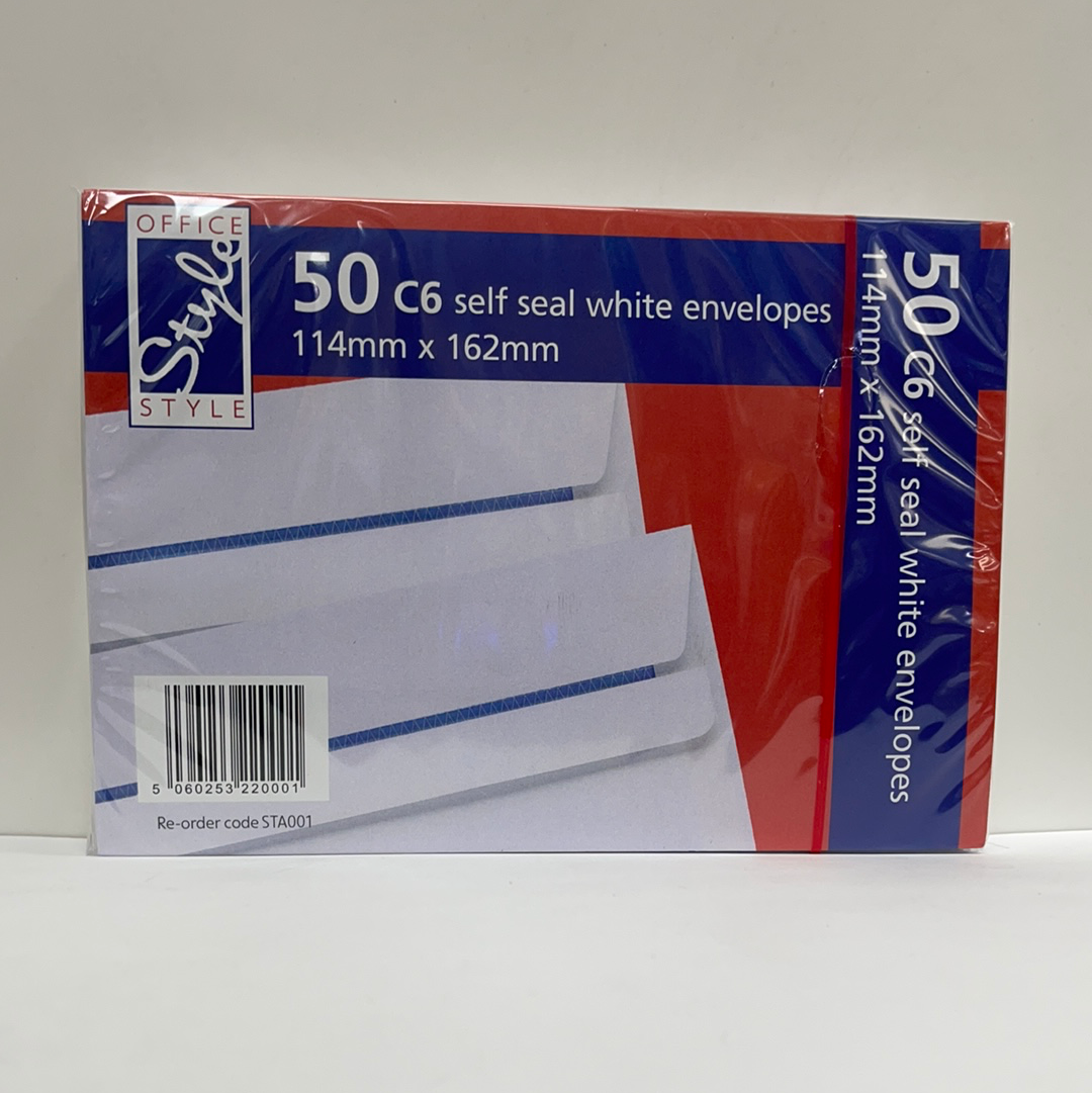 C6 Self seal White envelope 50pk 114mmx262mm