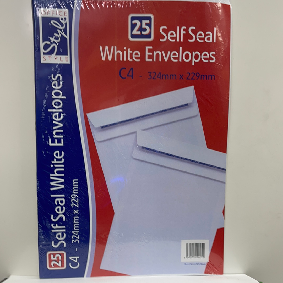 Self Seal White Envelope C4 324mmx229mm 25pk