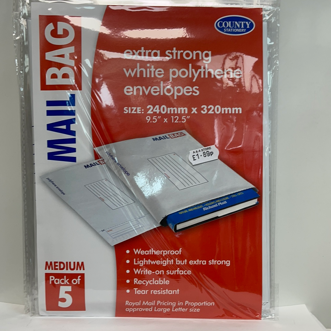 Mail Bag Polythene Envelopes Medium 5 Pack