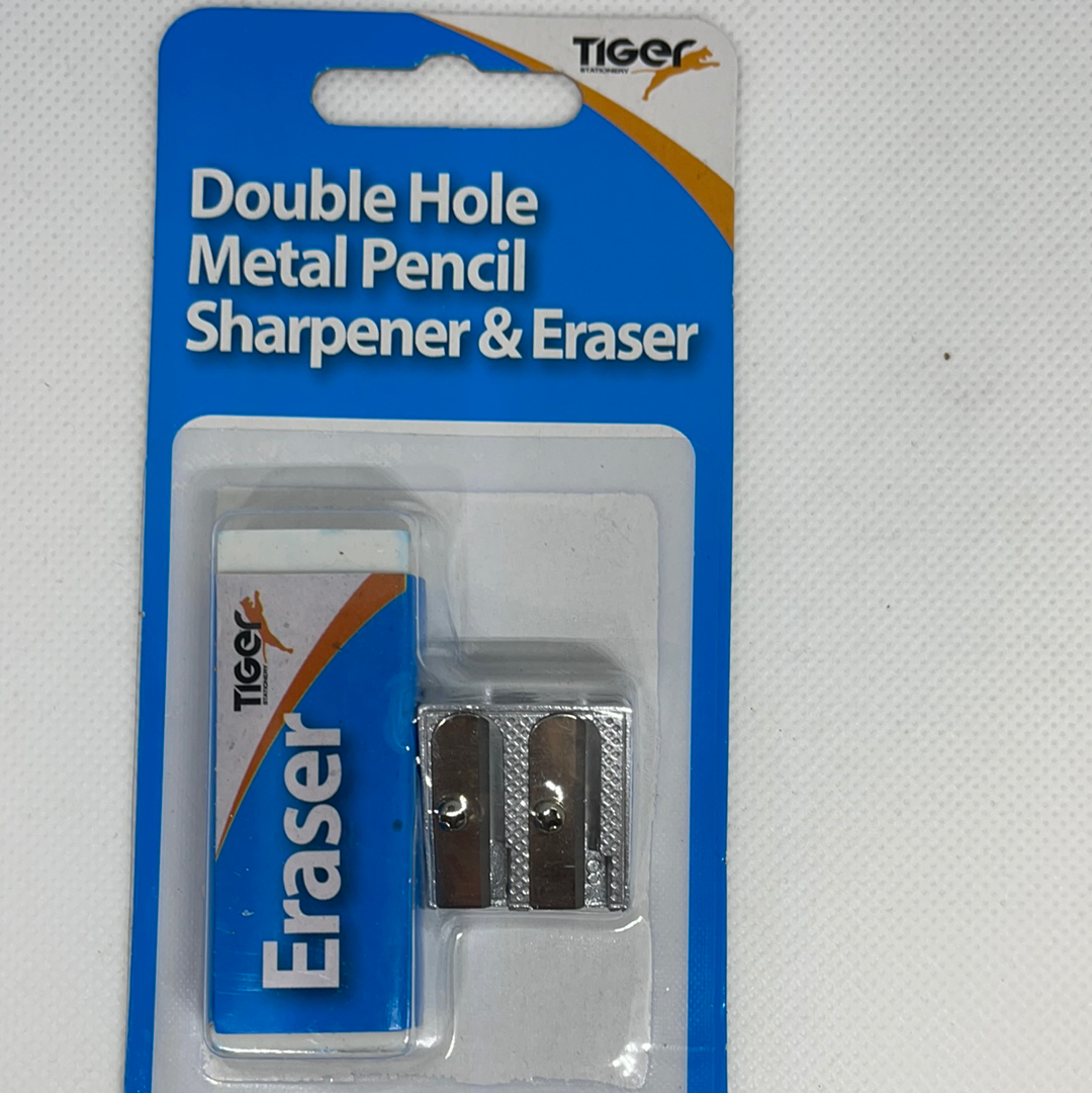 Tiger Double Hole Metal Pencil Sharpener & Eraser