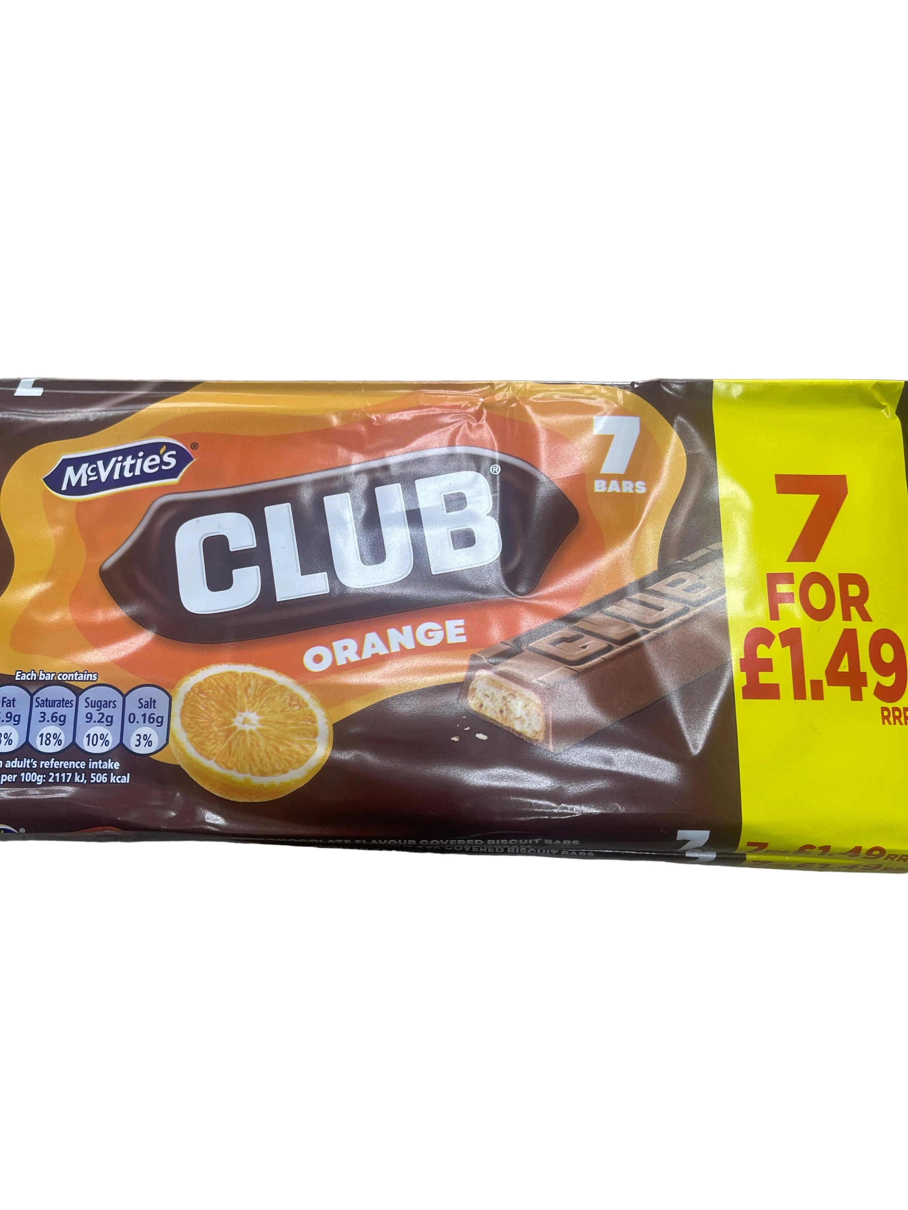 McVitie's Club Orange Chocolate Biscuit Bars Multipack 7