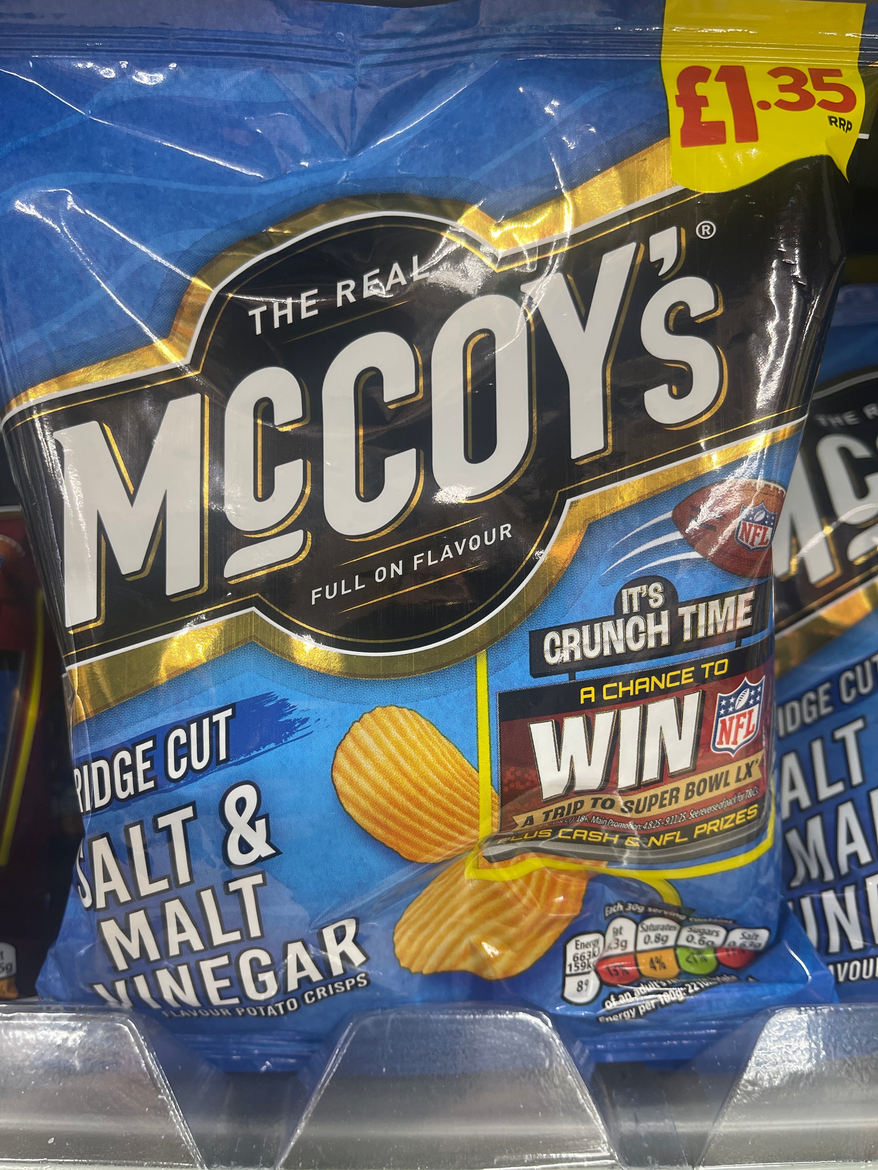 McCoy's Ridge Cut Salt & Malt Vinegar Flavour Potato Crisps 65g
