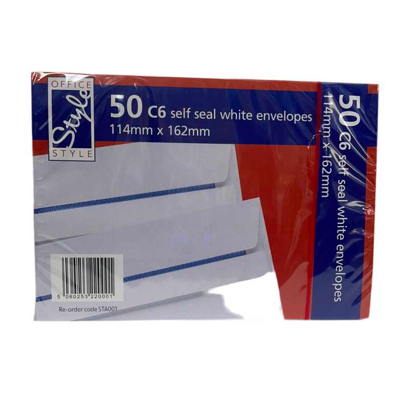 C6 Self seal White envelope 50pk 114mmx262mm