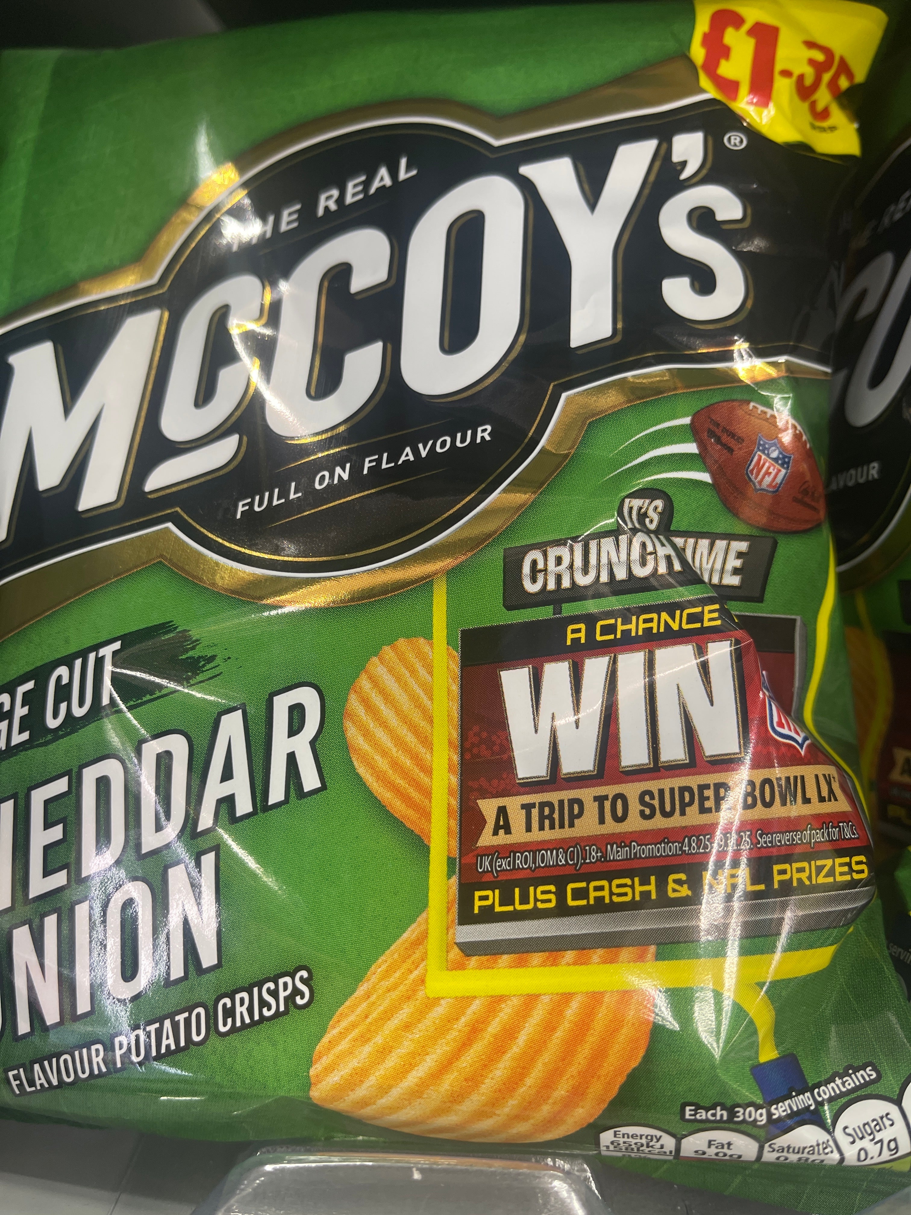 McCoy's Ridge Cut Cheddar & Onion Flavour Potato Crisps 65g