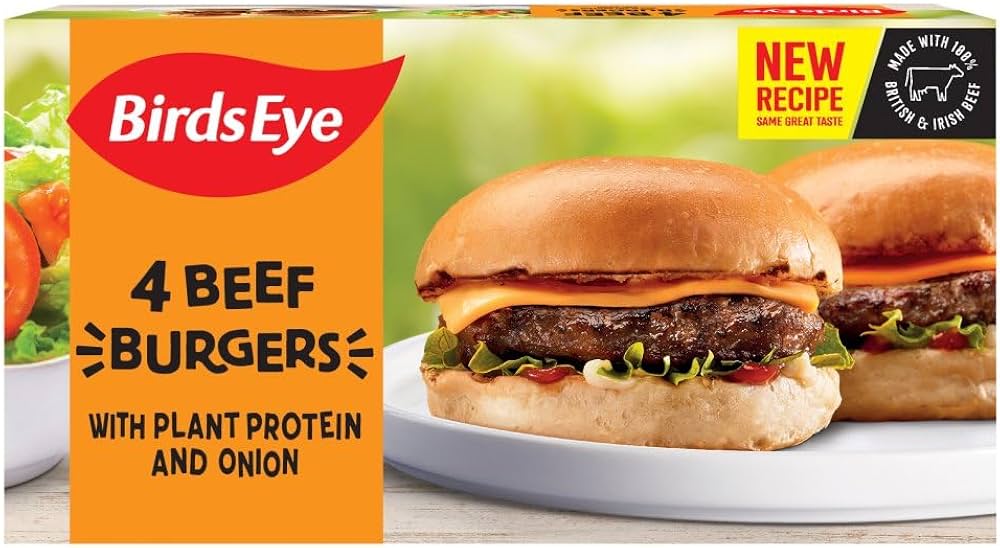 Birds Eye 4 Beef Burgers with Plant Protein and Onion 227g
