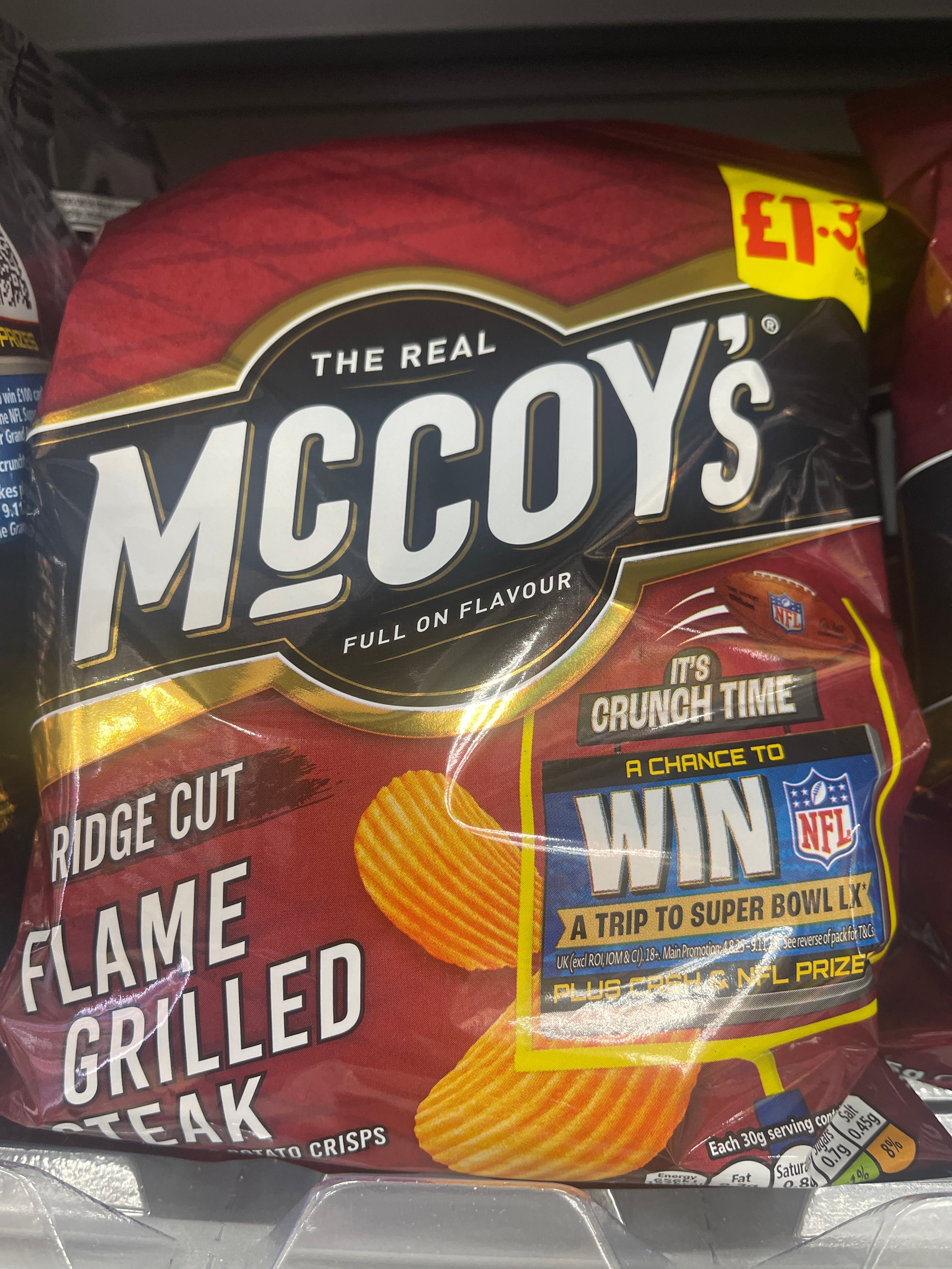 McCoy's Ridge Cut Flame Grilled Steak Flavour Potato Crisps 65g