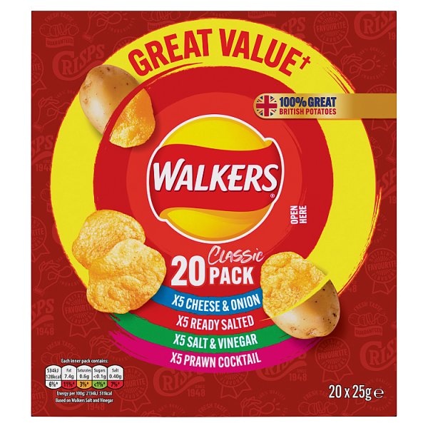 Walkers Classic Variety Multipack Crisps Box 20x25g
