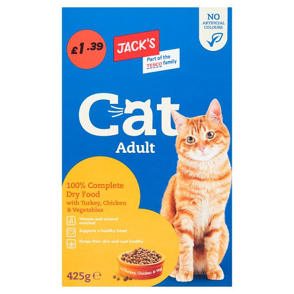 Jack's Cat Adult 100% Complete Dry Food with Turkey, Chicken & Vegetables 425g [PM £1.39 ]