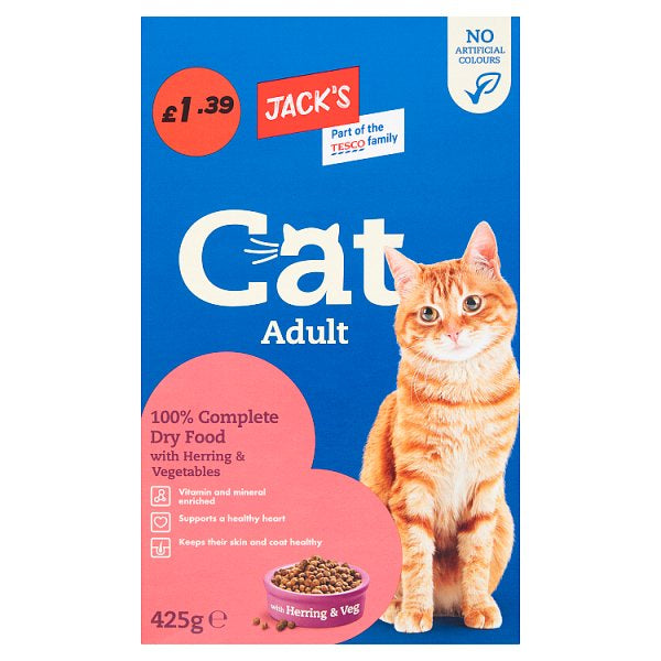 Jack's Cat Adult 100% Complete Dry Food with Herring & Vegetables 425g [PM £1.39 ]