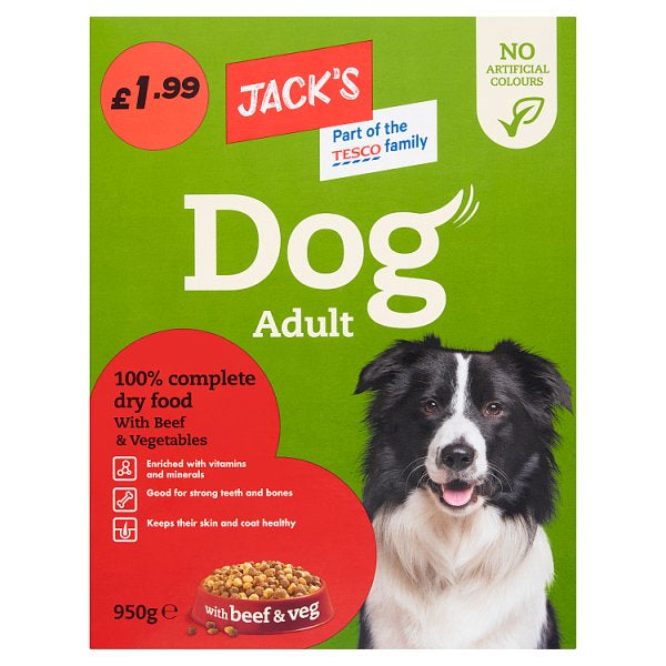 Jack's Dog Adult 100% Complete Dry Food with Beef & Vegetables 950g