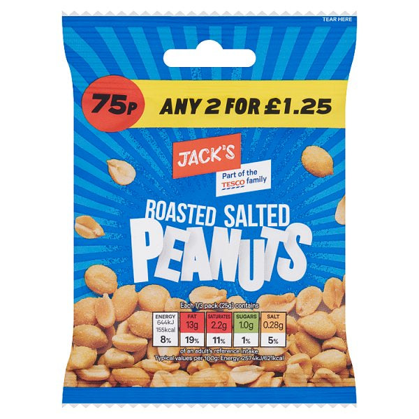 Jack's Roasted Salted Peanuts 75g [PM 75p 2 for £1.25 ]