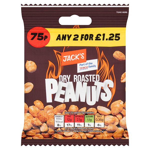Jack's Dry Roasted Peanuts 55g [PM 75p 2 for £1.25 ]