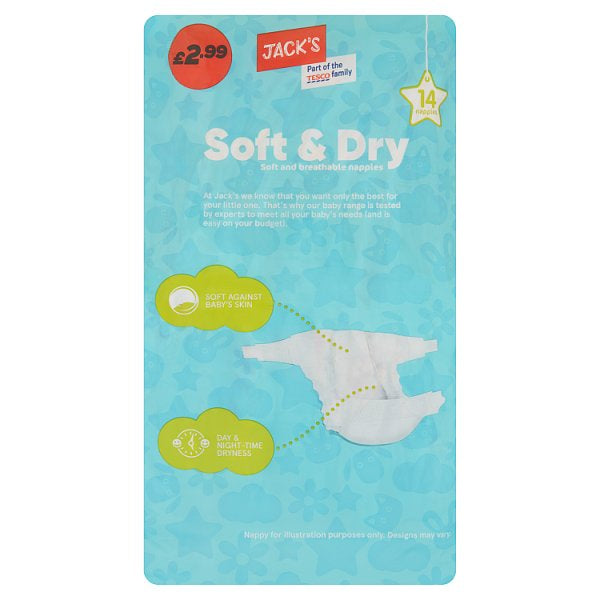Jack's Soft & Dry Size 5 14 Nappies [PM £2.99 ]
