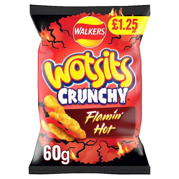 Walkers Wotsits Crunchy Flamin' Hot Snacks Crisps £1.25 RRP PMP 60g [PM £1.25 ]
