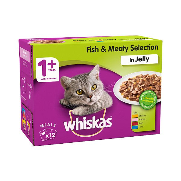 Whiskas Adult Wet Cat Food Pouches Fish & Meat in Jelly 12 x 100g