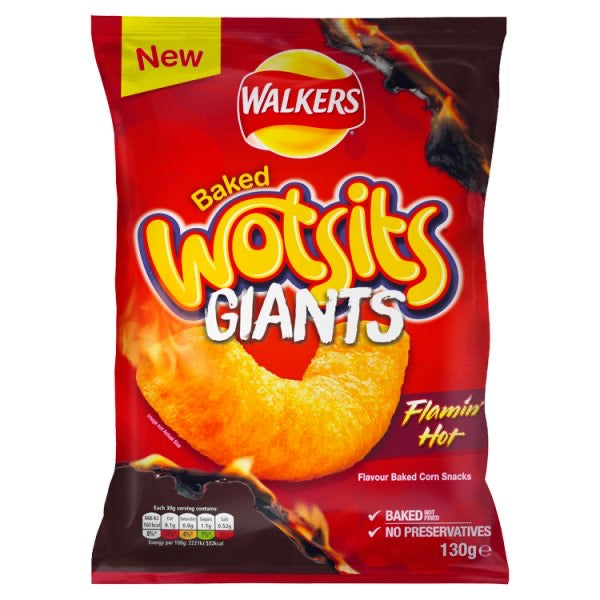 Walkers Wotsits Giants Flamin' Hot Sharing Snacks 130g