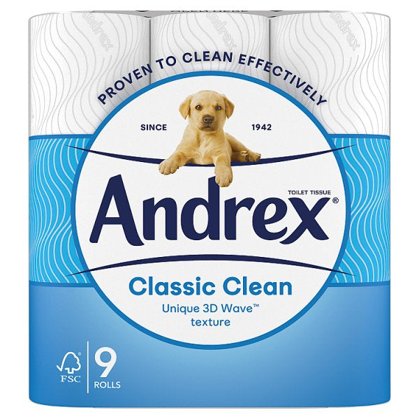 Andrex Classic Clean Toilet Tissue, 9 Rolls