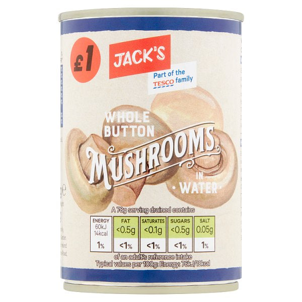 Jack's Whole Button Mushrooms in Water 285g [PM £1.00 ]