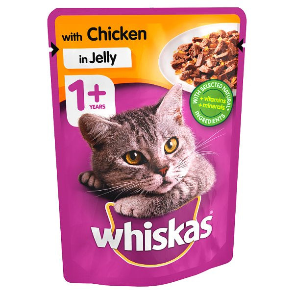 Whiskas Adult 1+ Wet Cat Food Pouches with Chicken in Jelly 100g