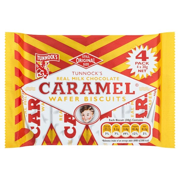 Tunnock's Real Milk Chocolate Caramel Wafer Biscuits 4 x 30g