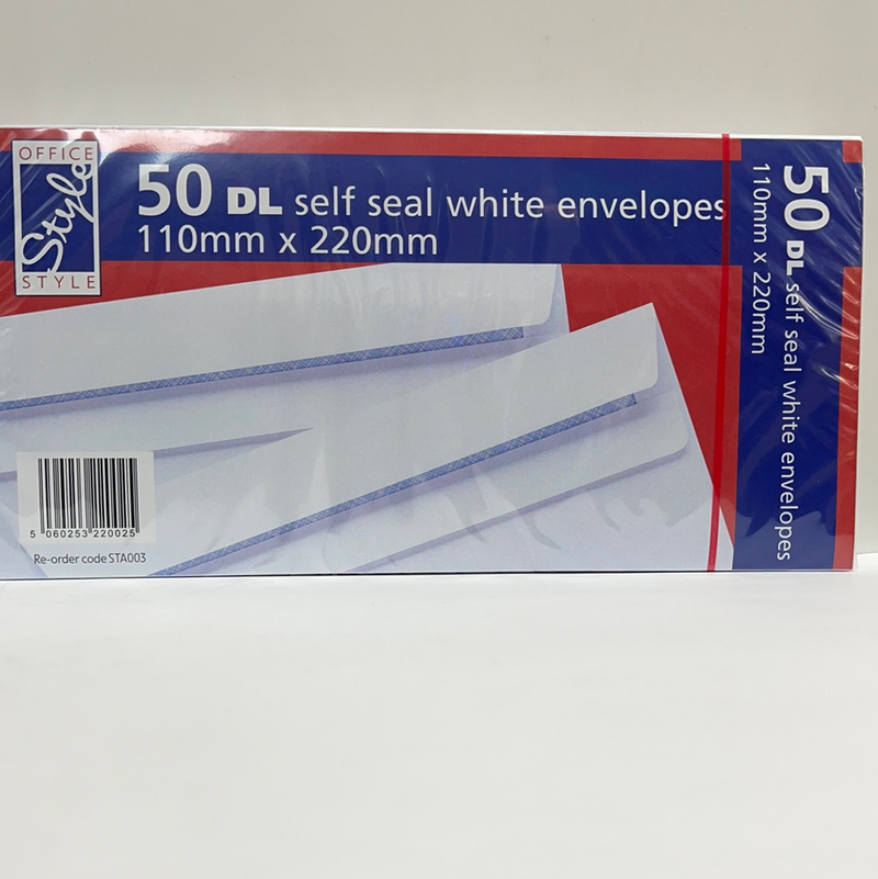 DL Self seal  Whit envelope 50pk 110mmx220mm