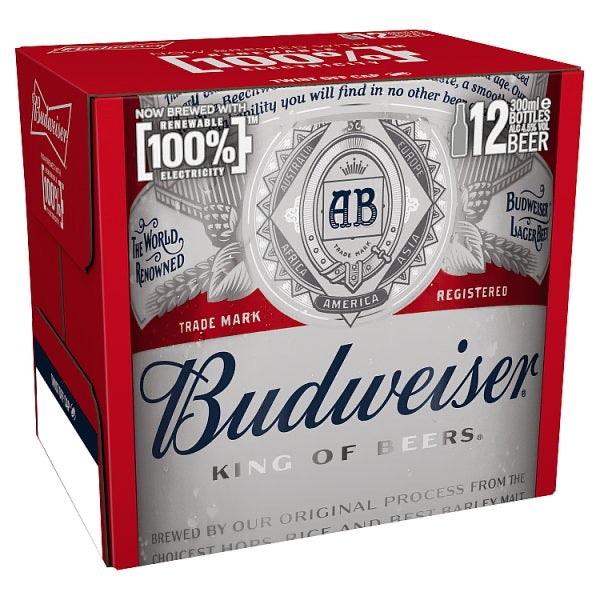 Budweiser Lager Beer Bottles 12 x 300ml